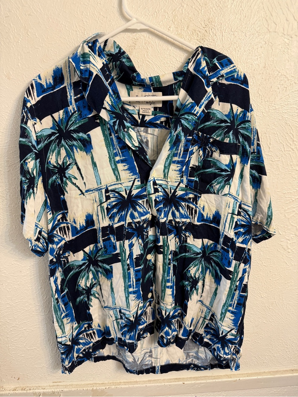 Original Penguin Blue and Green Palm Print Button-Down Shirt